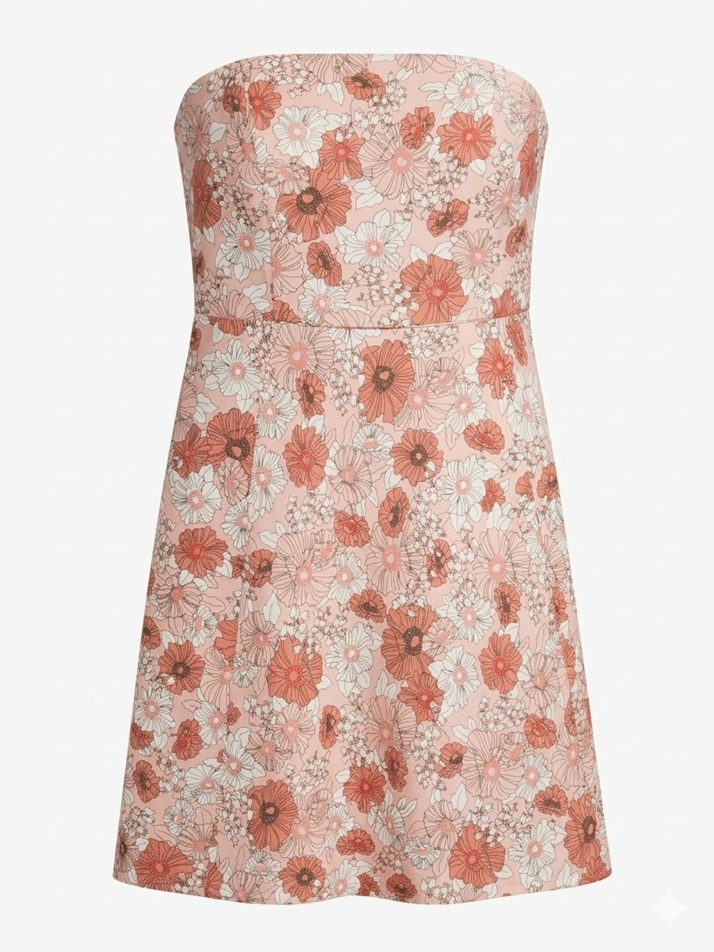 LOFT Retro Pink Daisy Floral Strapless A-Line Midi Dress